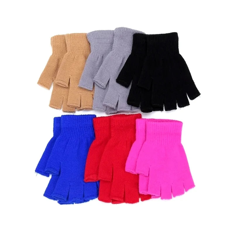 Fingerless Knit Gloves – Unisex Half Finger Winter Wrist Gloves