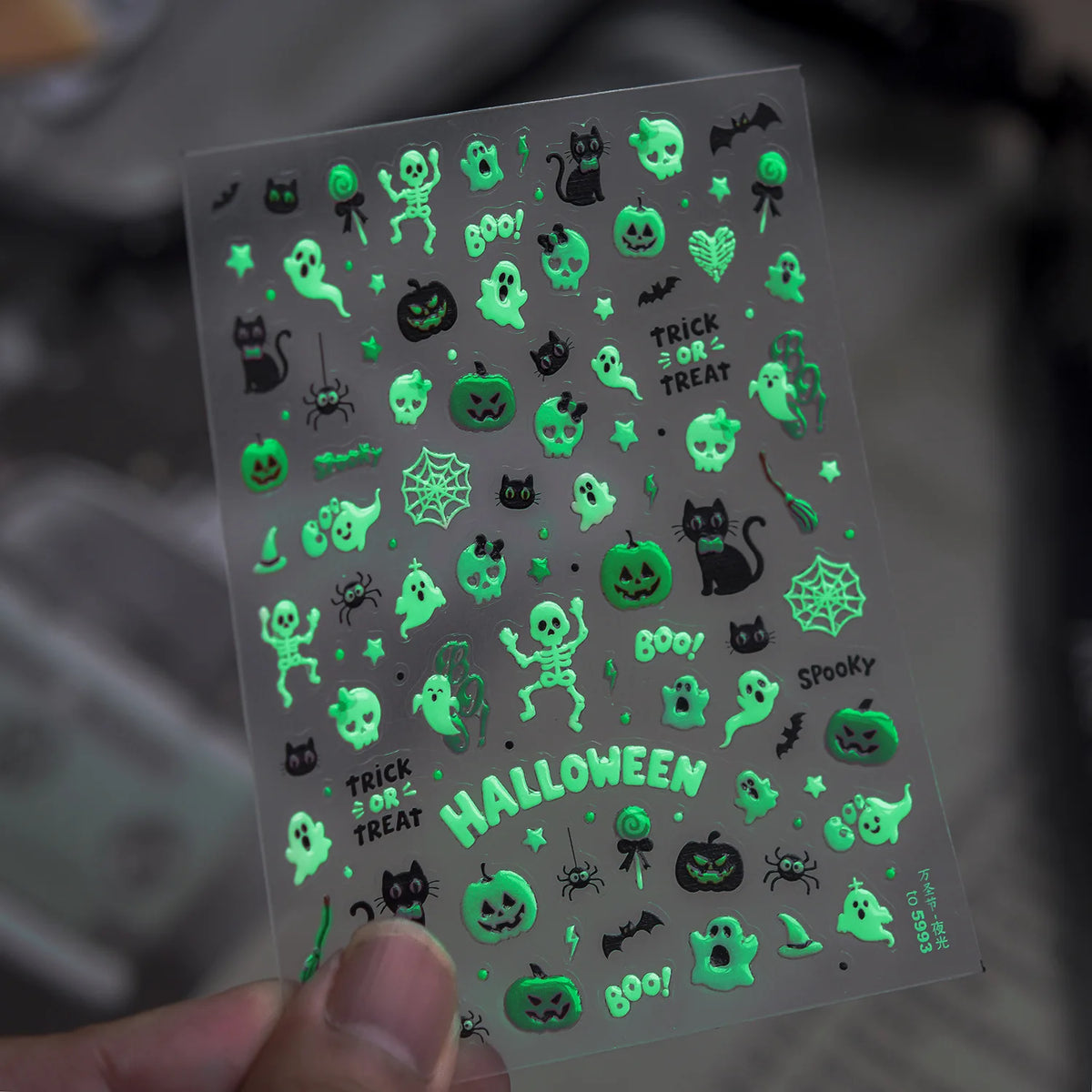 Halloween 3D Glow Nail Stickers – Pumpkin Ghost Spider Web Decals