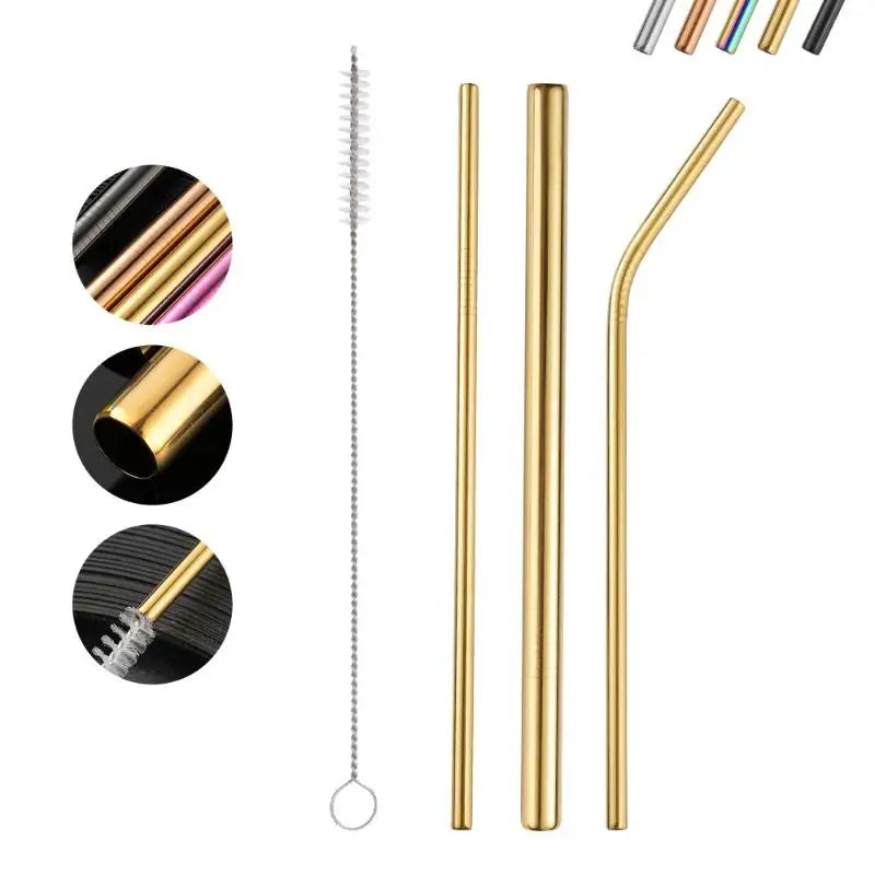 4-Pack Reusable Stainless Steel Straws with Cleaner Brush