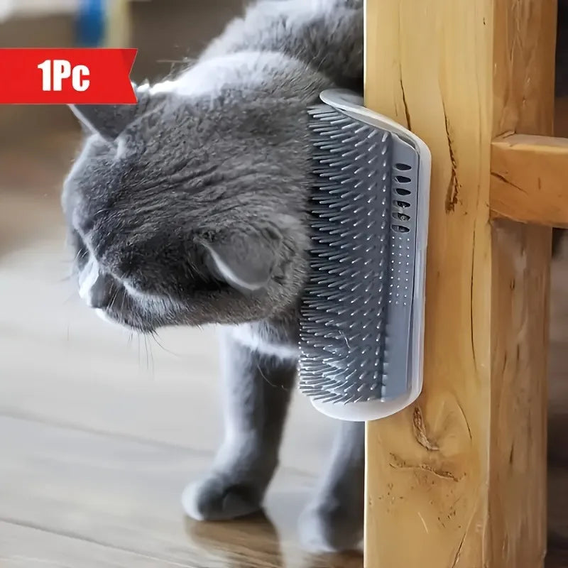 Corner Cat Scratcher Wall-Mounted Grooming Brush & Massage Comb