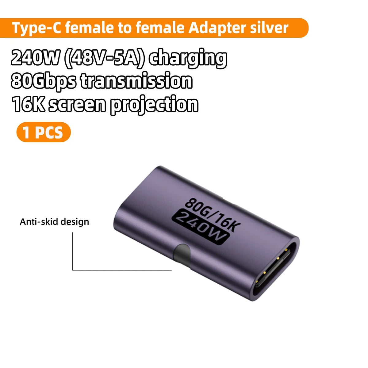 USB4 80Gbps USB-C Female to Female Adapter – 240W, 8K@60Hz