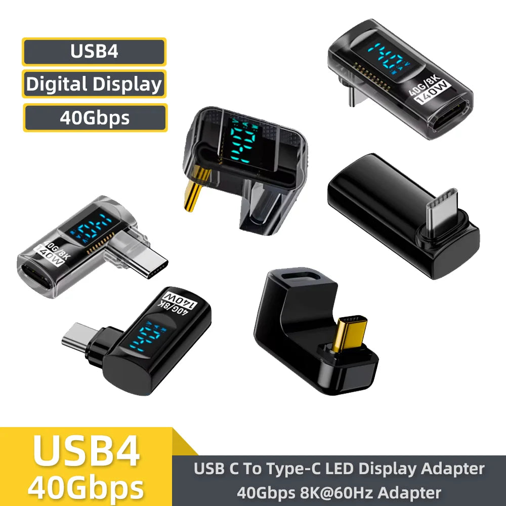140W USB-C Elbow Adapter Digital Display 40Gbps 8K@60Hz