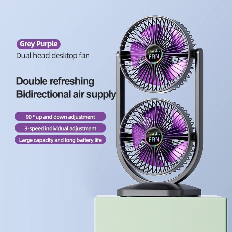 VIBE S30 Dual-Head USB Rechargeable Desktop Fan – 3000mAh
