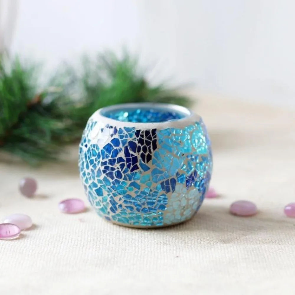 Mosaic Glass Candle Holder Round Bowl Votive Tea Light