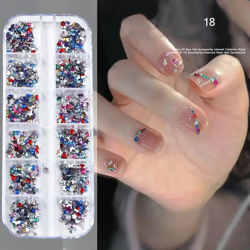 12-Grid 3D Flatback Nail Rhinestones – Crystal Diamond Nail Art