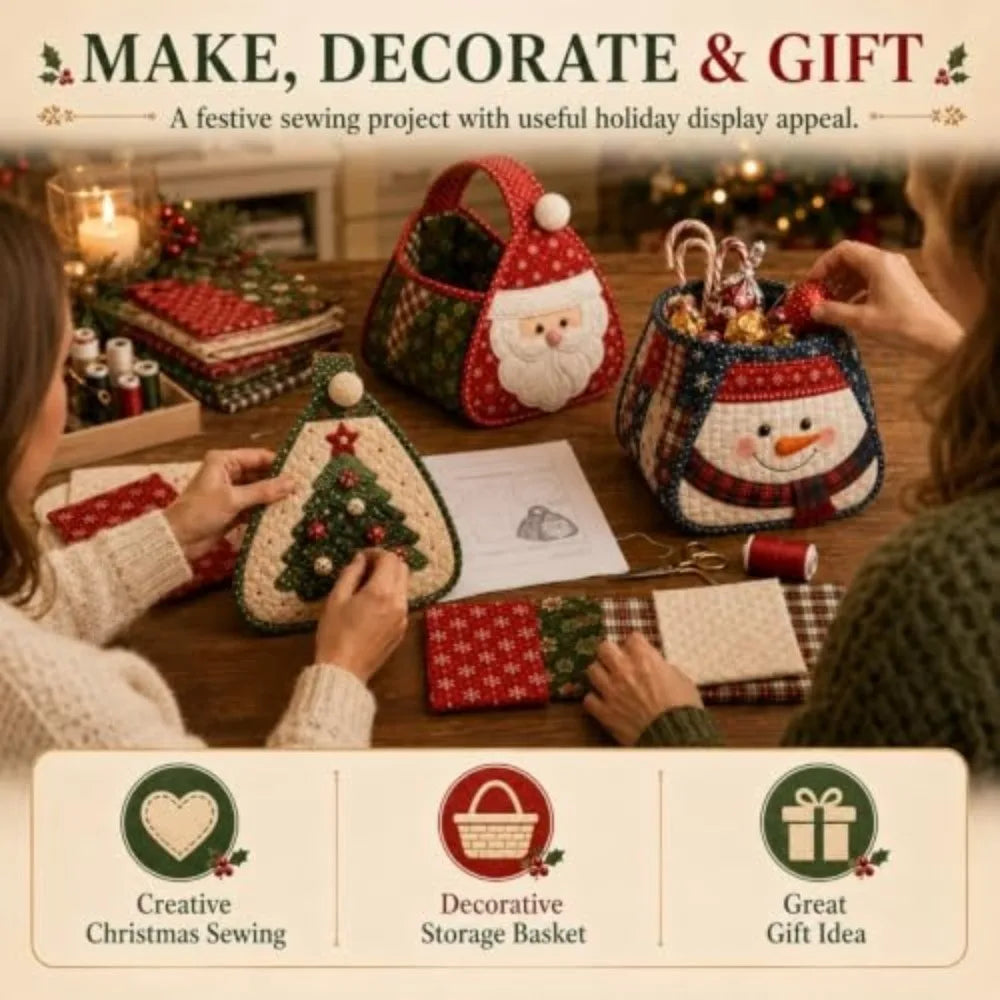 DIY Christmas Quilted Carry Basket – Foldable Patchwork Tote