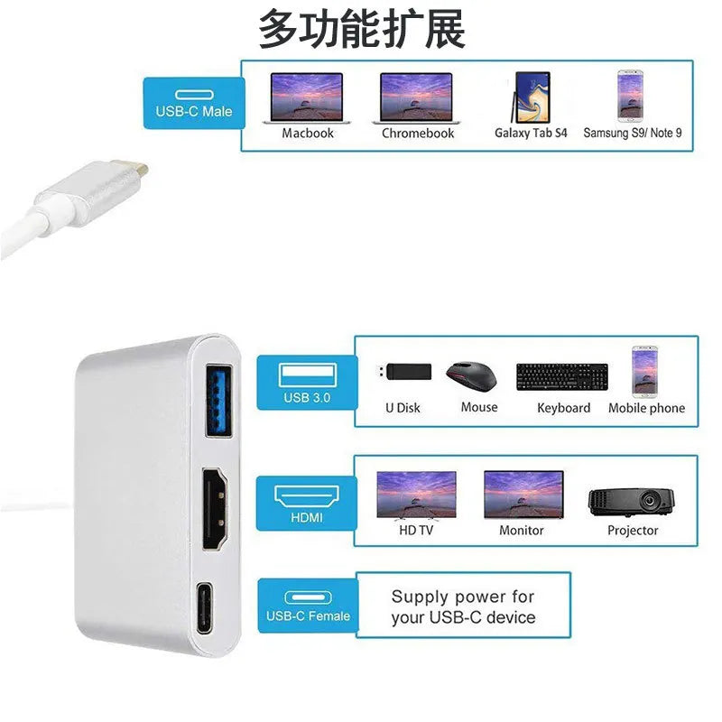 4K USB-C to HDMI Adapter Hub – USB 3.0 & Pass-Through Charging