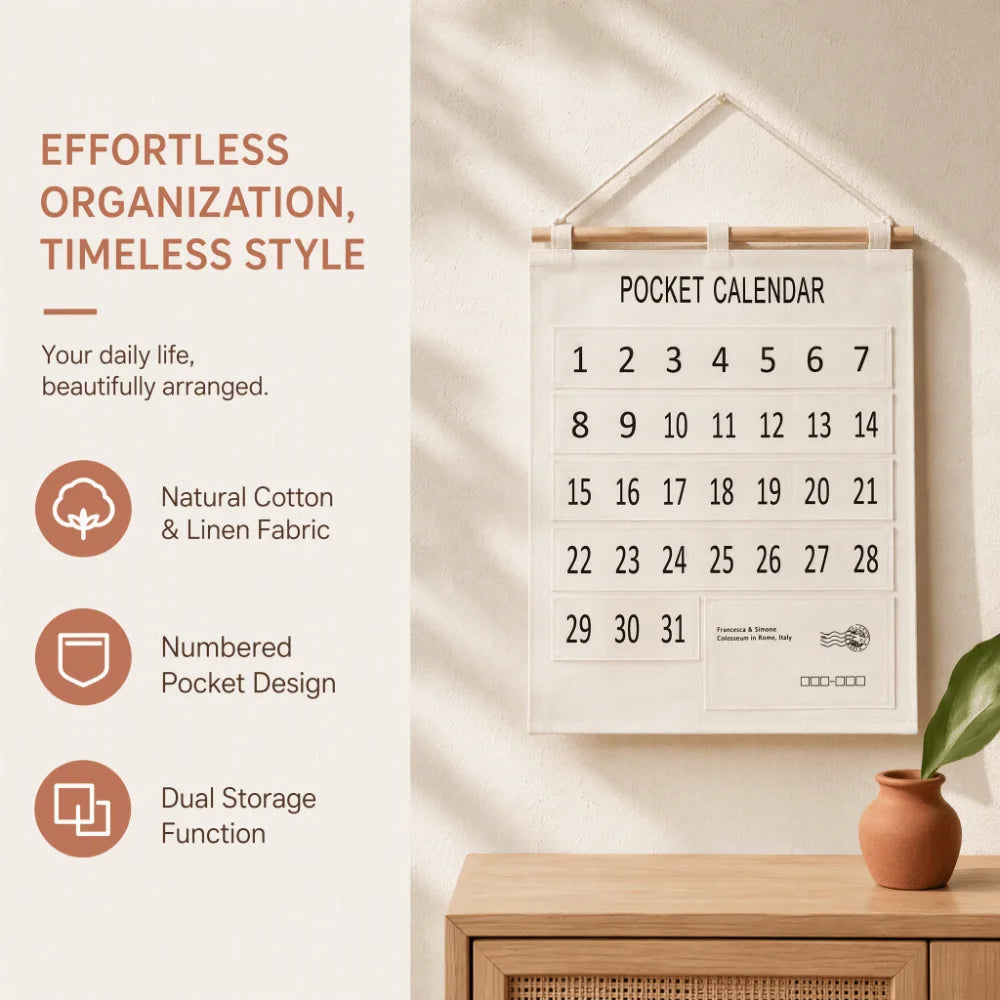 31-Pocket Calendar Pocket Chart Wall Hanging Organizer