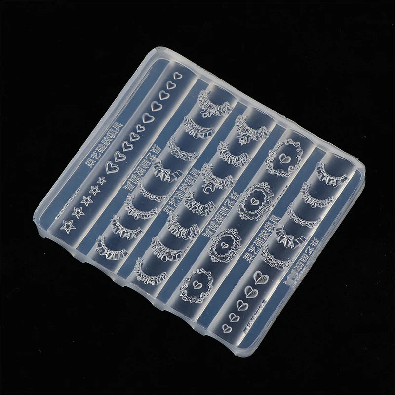 3D Lace Nail Art Silicone Mold – Star Heart French Skirt Stencil