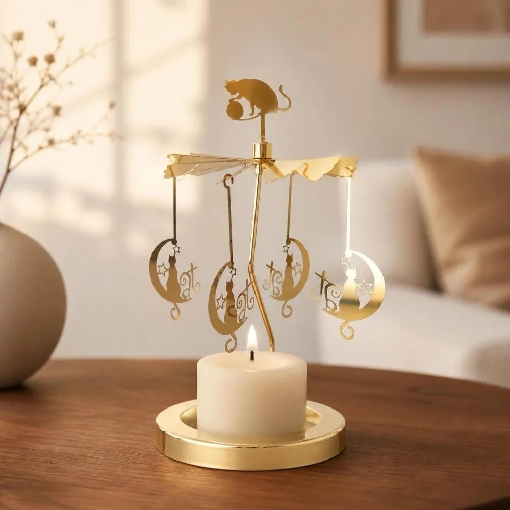 Gold Metal Rotating Candle Holder Carousel Spinner Topper