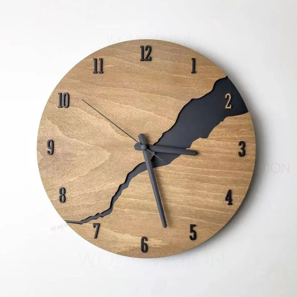 12-Inch Wooden Wall Clock – Silent Cracked Wood Texture