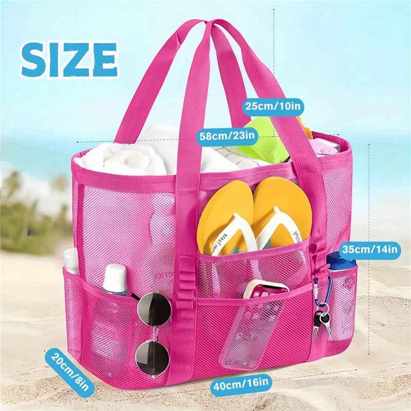 Sandproof Mesh Beach Tote Bag – Large, Multi-Pocket & Portable