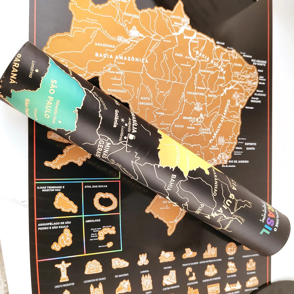 Brazil Scratch Off Map – Travel Gift & Wall Décor 42x29.5cm