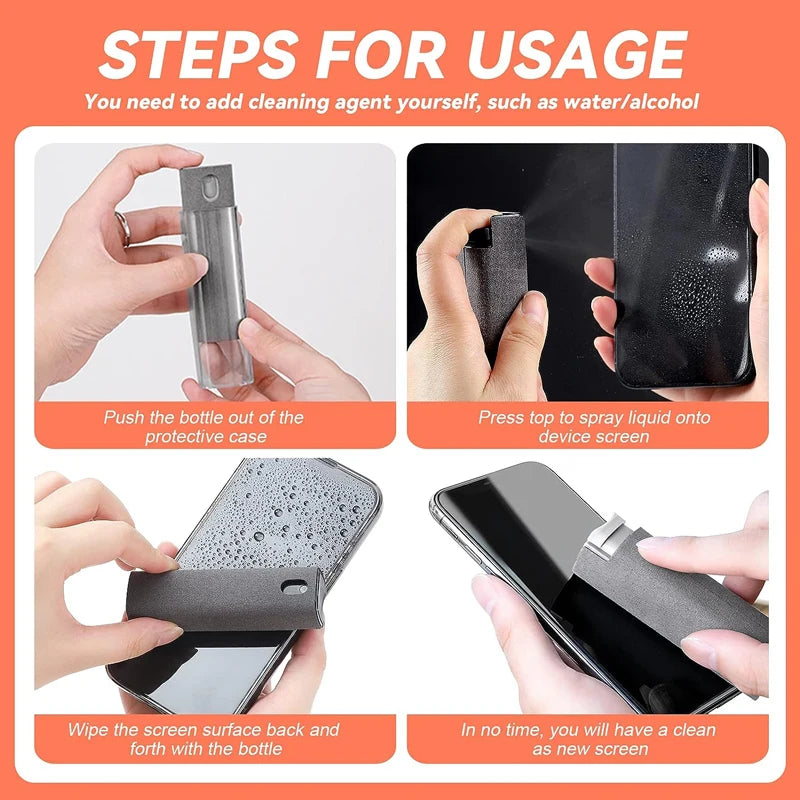 2-in-1 Microfiber Screen Cleaner Spray Bottle – Gray