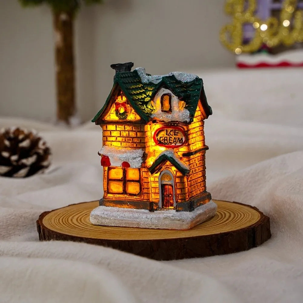 LED Miniature Christmas Light House Resin Winter Village Ornament