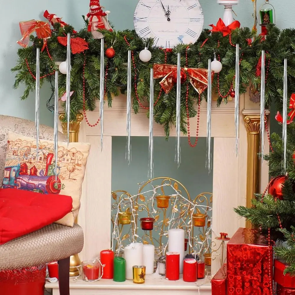 Christmas Tinsel Icicle Strands – Gold & Silver Foil Decor