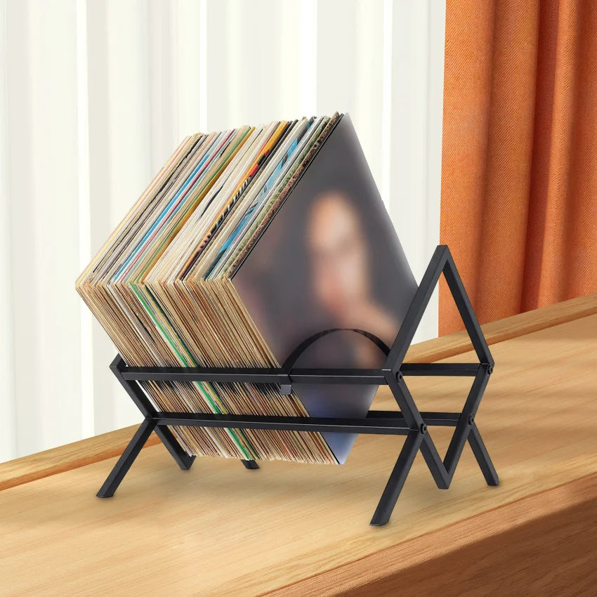 Metal Record & Magazine Storage Rack – Display Stand Organizer