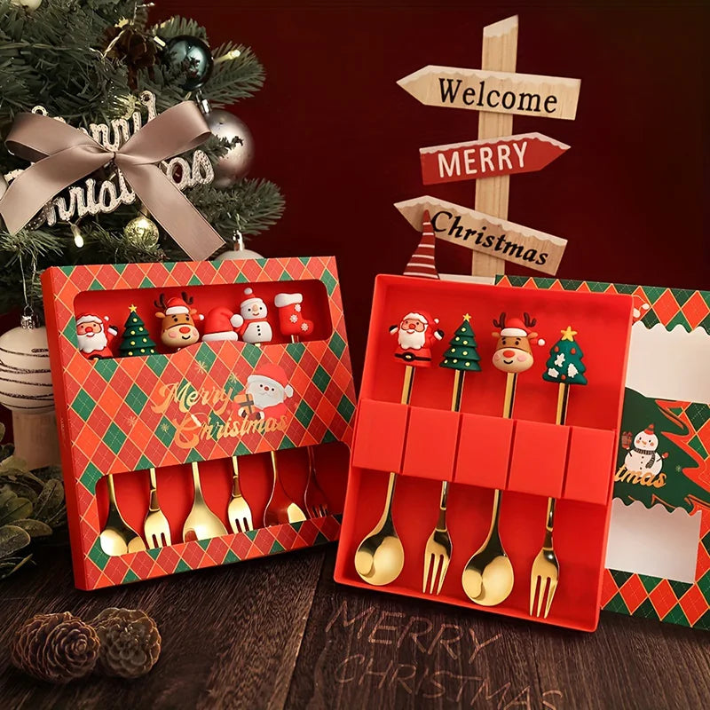 Christmas Stainless Steel Fork & Spoon Set – Festive Gift