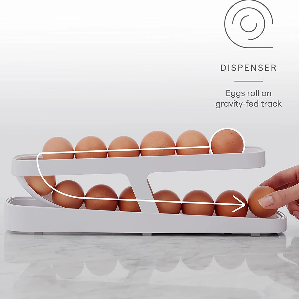 Rolling Egg Holder Dispenser – 2-Layer Auto Sliding Fridge Rack
