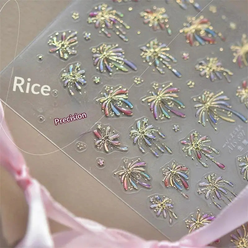 Christmas Nail Art Stickers – Gold Elk, Snowflake & Wreath