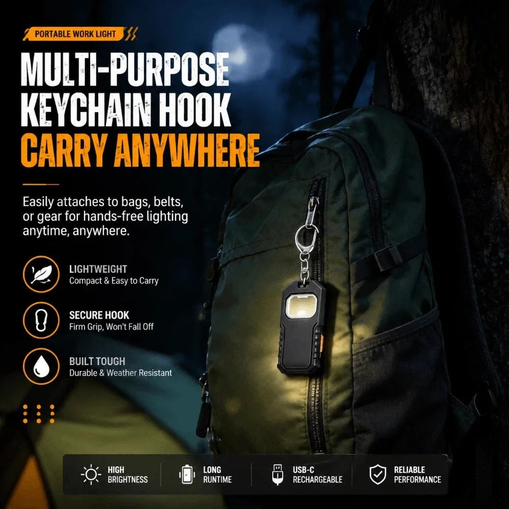 LED COB Keychain Flashlight USB Rechargeable Mini Work Light