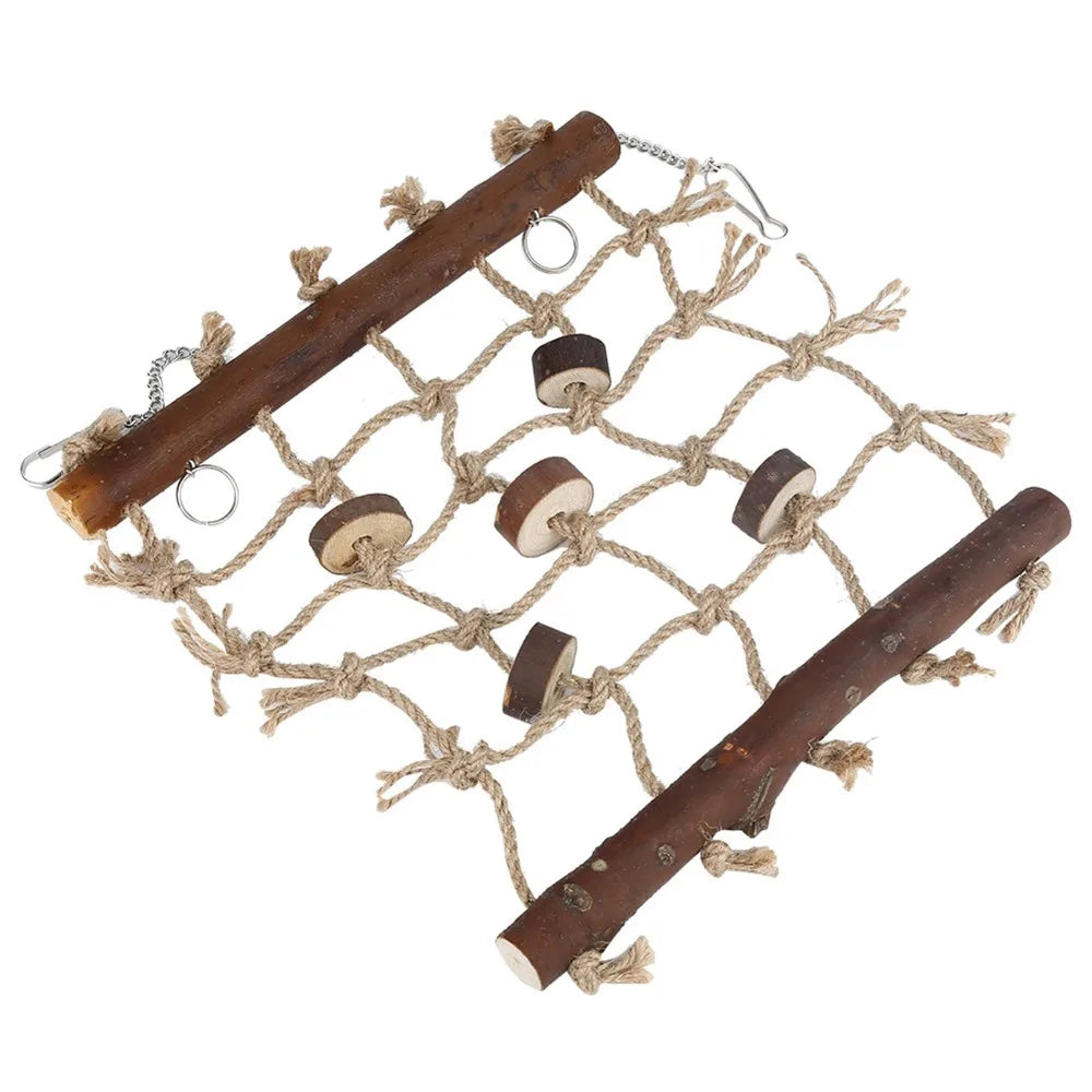 Hemp Rope Wooden Climbing Ladder Swing Toy for Parrots