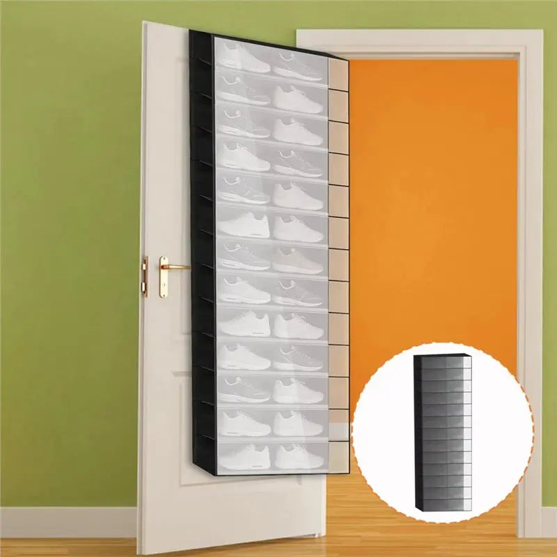 26-Pocket Over The Door Shoe Organizer – Clear Foldable Rack