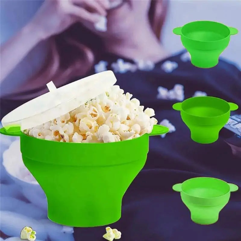 Silicone Foldable Microwave Popcorn Maker Bowl with Lid