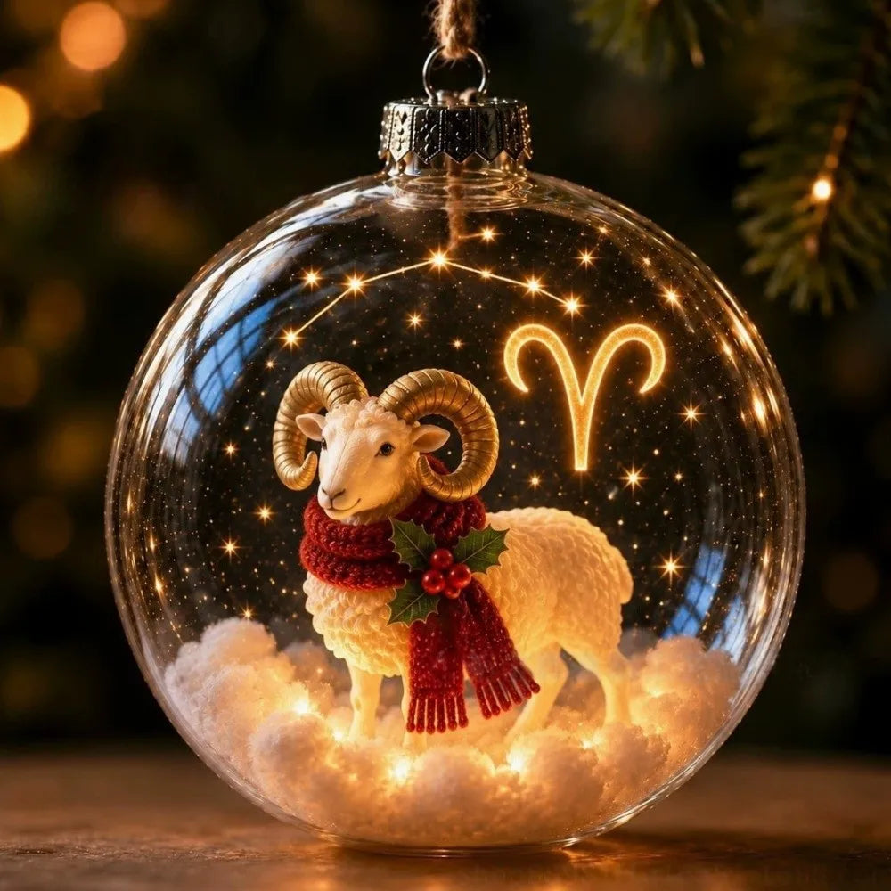 Zodiac Christmas Ball Ornament with Warm Built-In Light