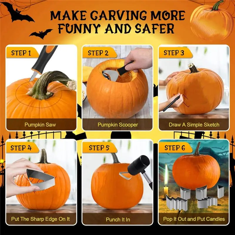 13-Piece Halloween Pumpkin Carving Kit – Tools & Stencils