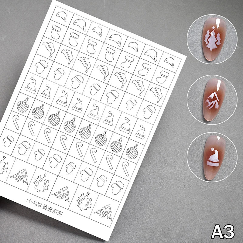 Christmas Airbrush Nail Stencils – Snowflake & Tree Hollow Stickers