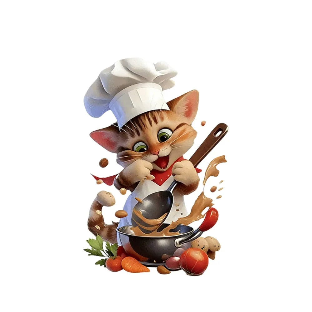 Cartoon Chef Cat Kitchen Wall Decal – Self-Adhesive PVC Sticker