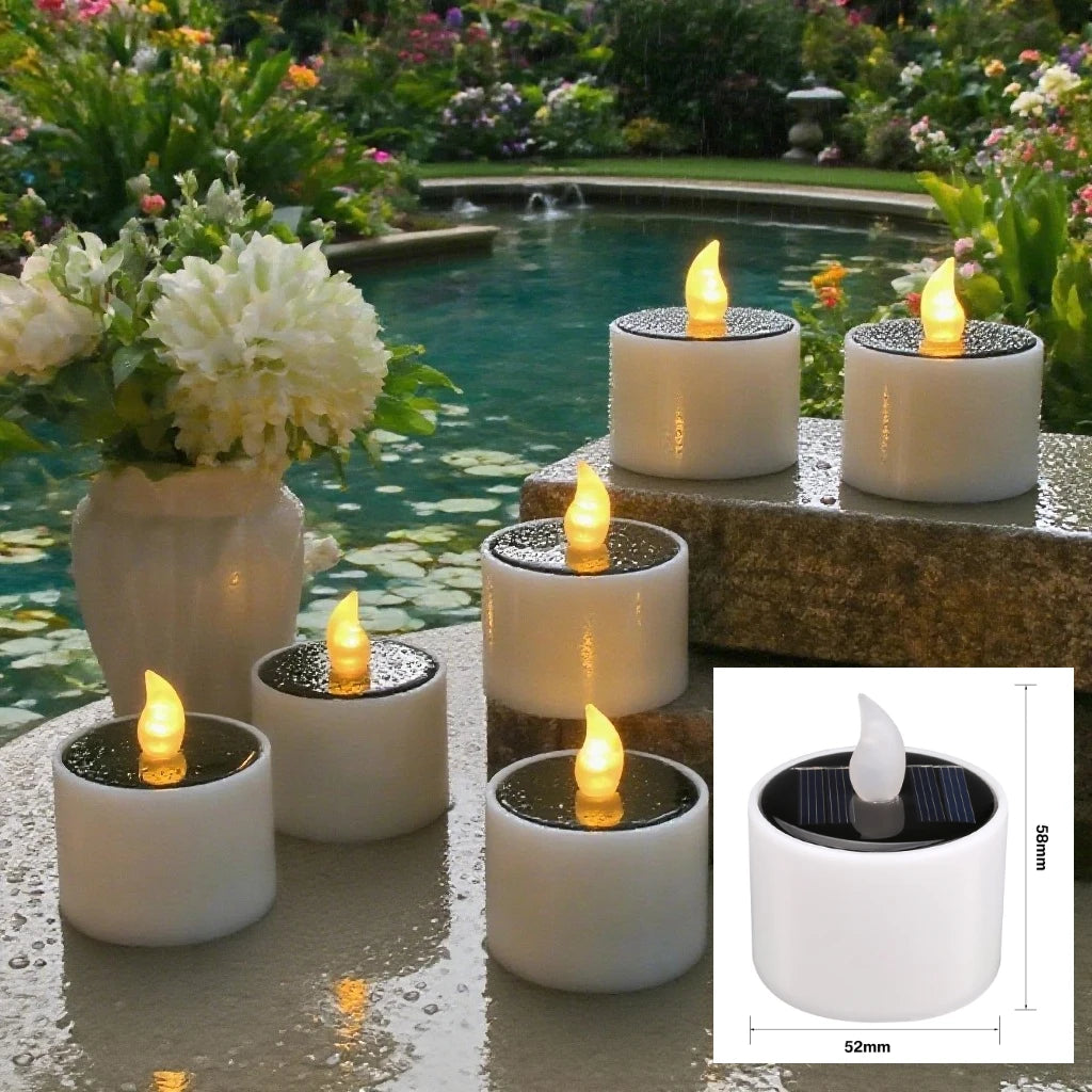 6-Pack Solar Flickering Tea Lights – Flameless Waterproof LED Candles