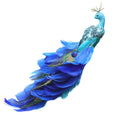 Glitter Blue Peacock Ornament Real Tail Feather Clip-On Decor