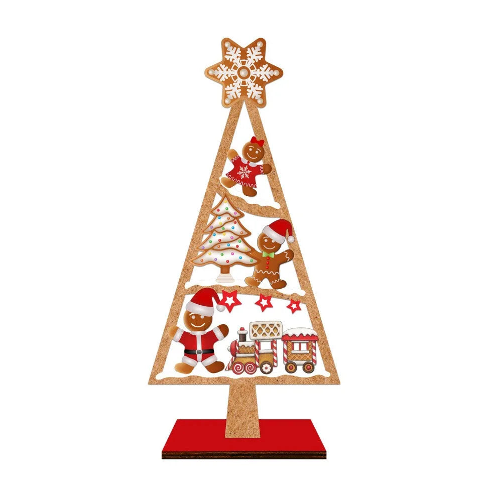 Wooden Christmas Tree Desktop Ornament – Multicolor Xmas Decor