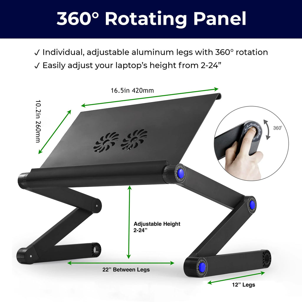 EGYAL Aluminum Laptop Lap Desk Dual Fan Cooling Stand & Mouse Pad
