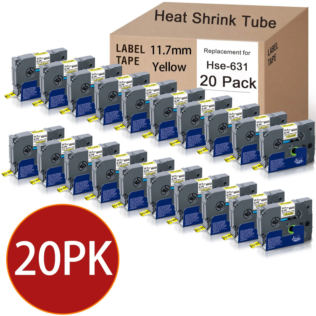 20-Pack Brother HSe Heat Shrink Tube Label Tape | HSe-211–651