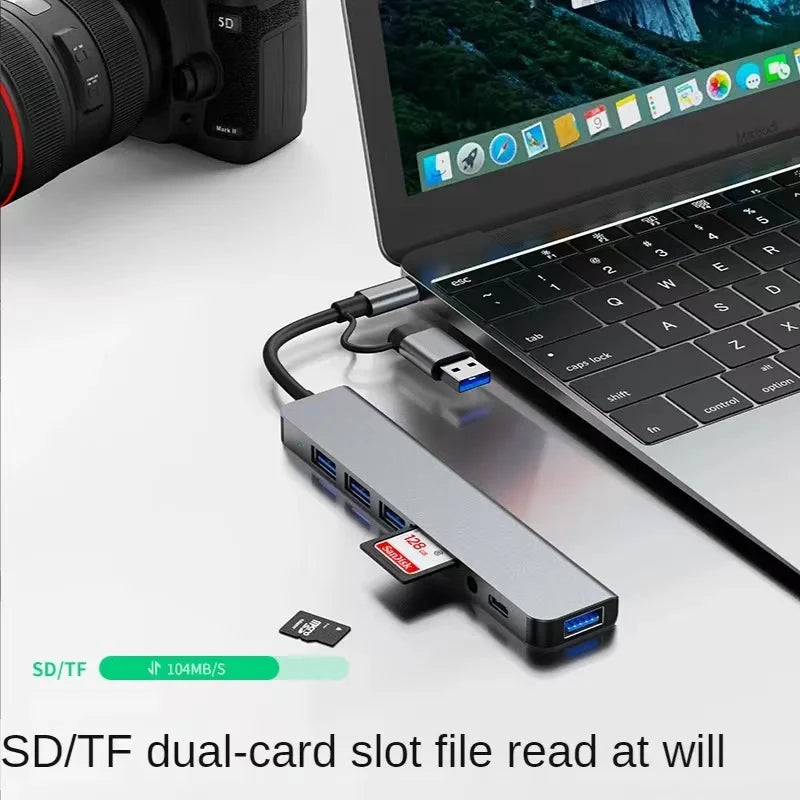 8-in-2 USB Hub – USB-C, USB 3.0 & SD/TF Card Reader Dock