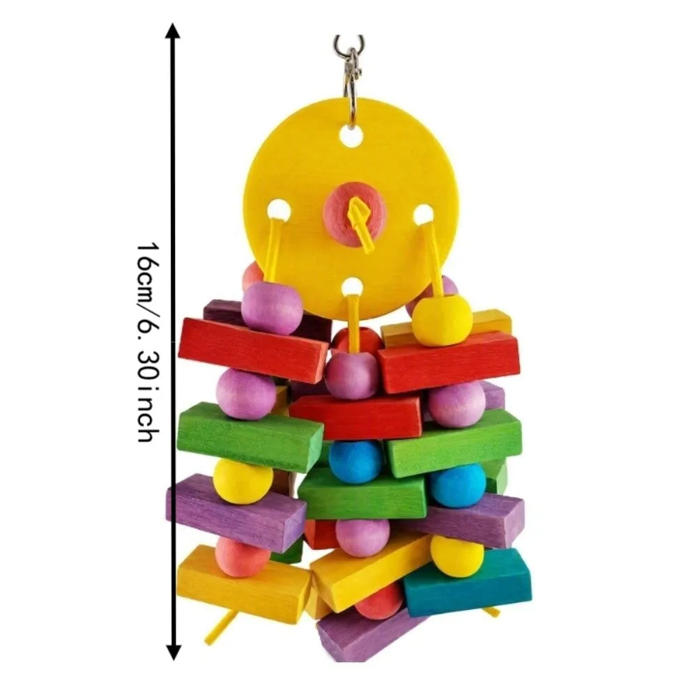 Hanging Wooden Parrot Swing Chew Toy – Bird Block Tearing Toy