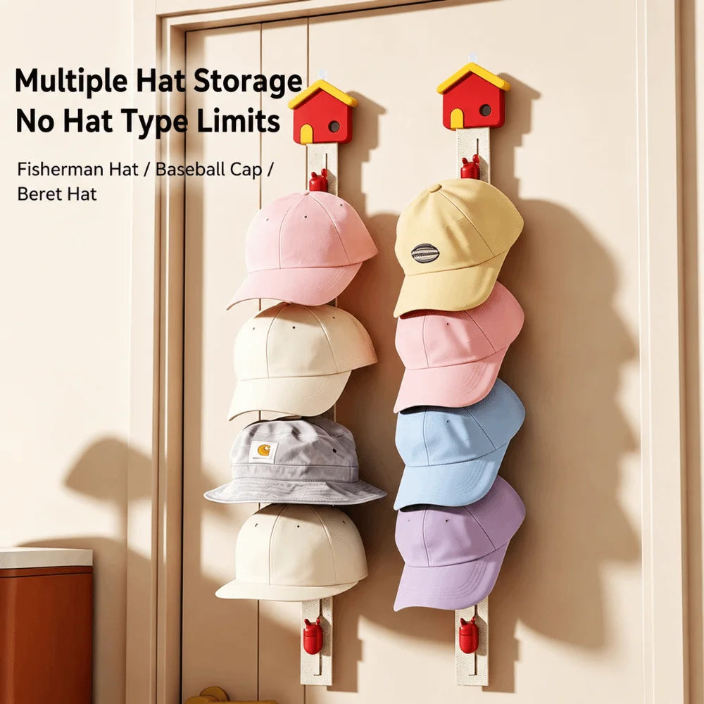 Wall Mounted Hat Rack with 8 Non-Slip Clips – Cap Organizer