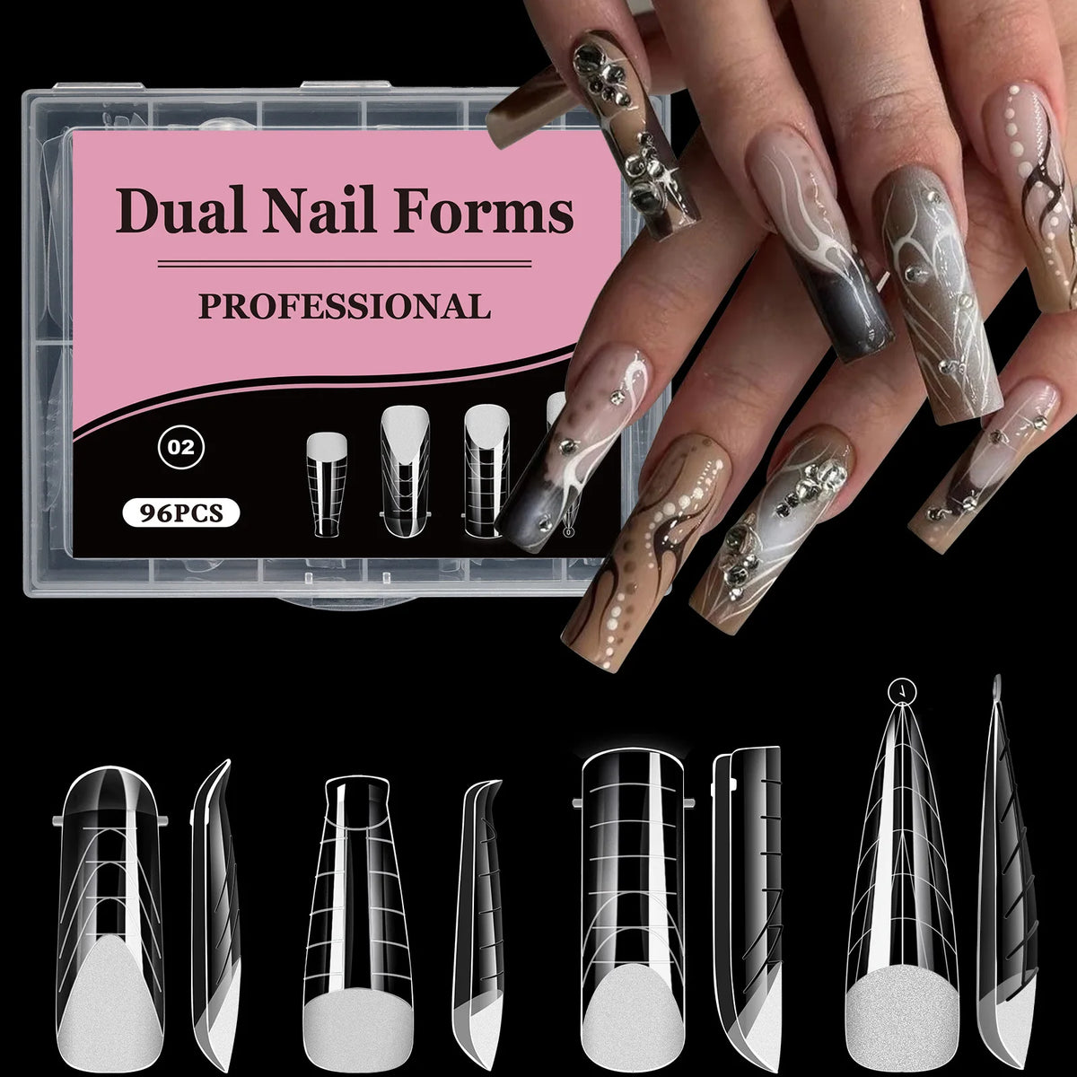 96Pcs Stiletto & Coffin Clear Dual Nail Extension Forms