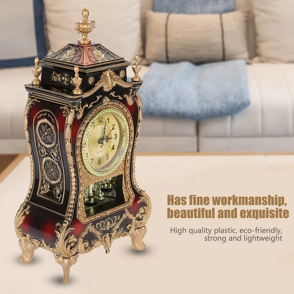 Vintage Desk Clock 12-Song Chiming Retro Clock – White/Brown