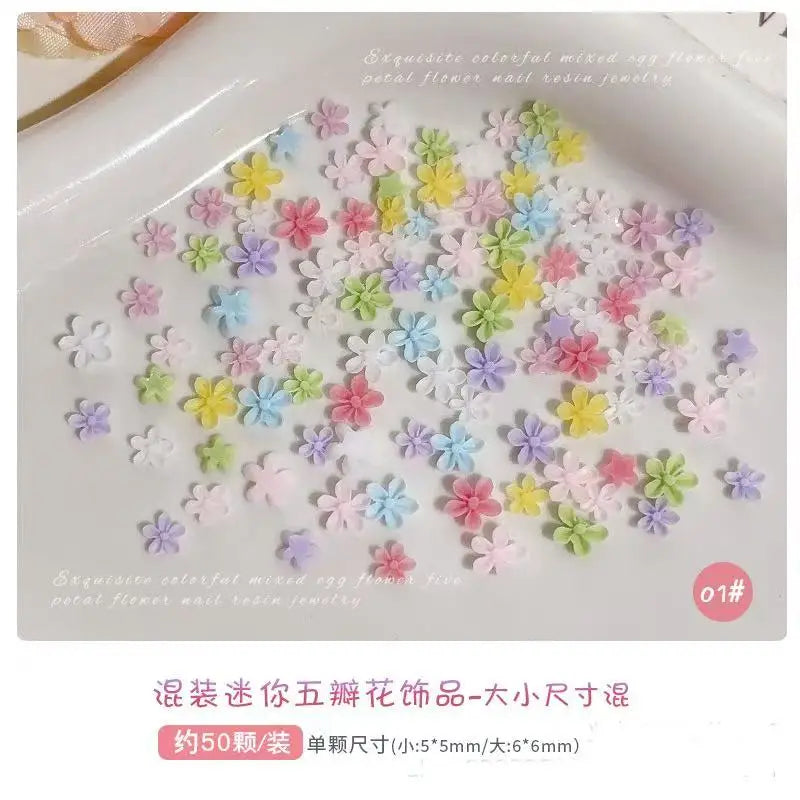 50PCS Resin Flower Nail Charms – Frangipani Lily Camellia Art