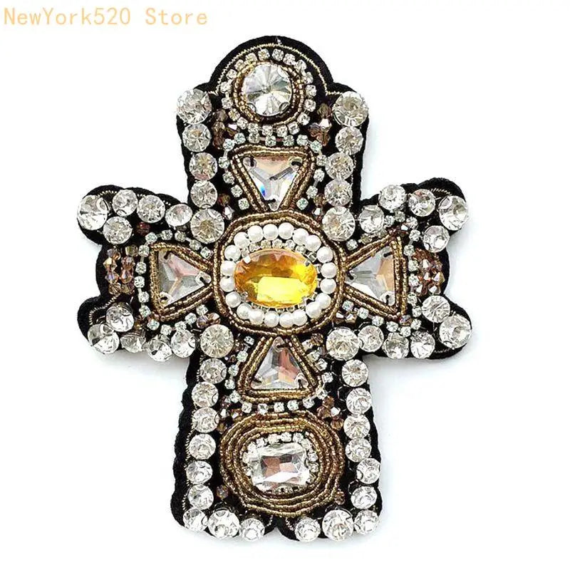 Rhinestone Cross Patch Large Sew-On DIY Clothes Badge