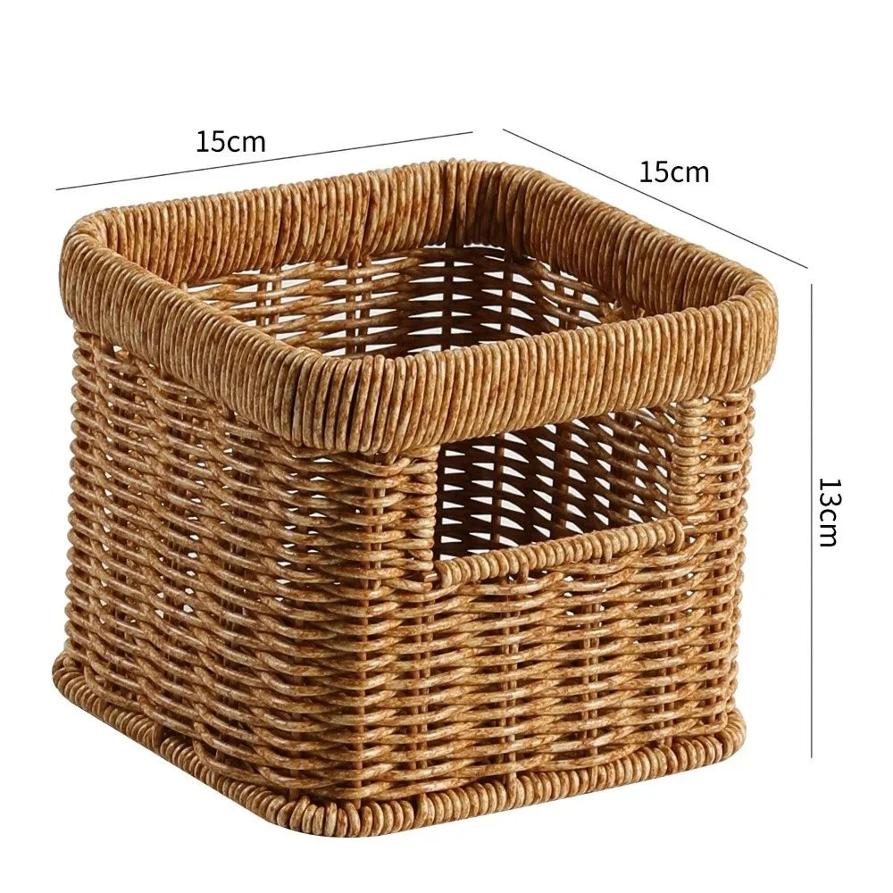 Handwoven Rattan-Style Plastic Wicker Storage Basket Organizer