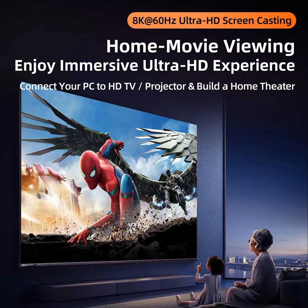 8K@60Hz HDMI 2.1 Right-Angle Adapter 90 270 360° Male to Female