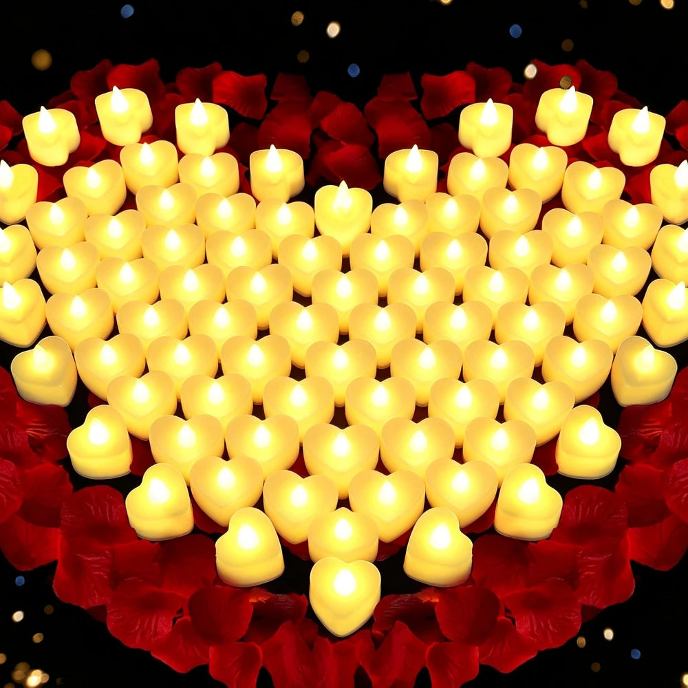 24-Pack Flameless LED Heart Tea Light Candles – Wedding Decor