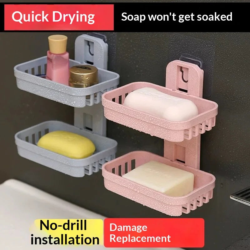 Wall Mount Double Layer Soap Dish with Drainage | Bathroom Organizer