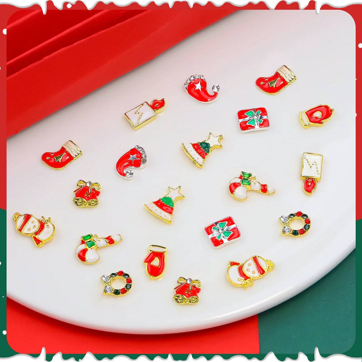 20-Grid Christmas Nail Charms – Santa Snowman Elk Xmas Set