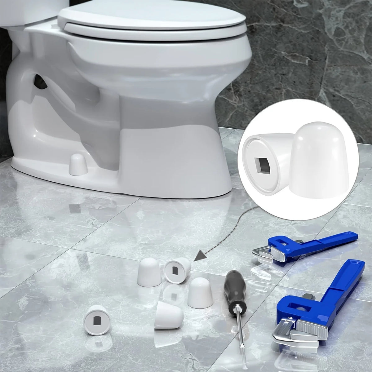 2-Pack Universal Round Toilet Bolt Caps with Extra Washers
